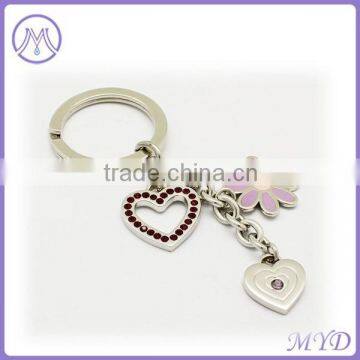 crystal heart and cloisonne enamel chrysanthemum key chain