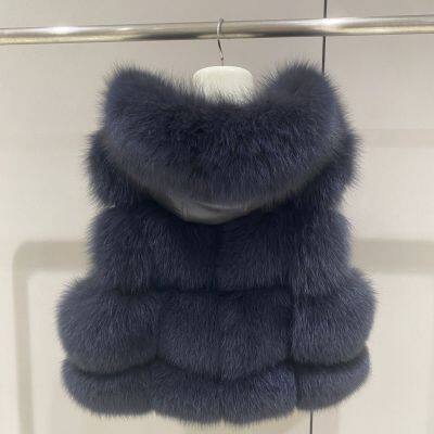The Lady Doesn Like the Same Lychee Skin Imported Whole-skin Fox Fur Bread Blocks Fashionable Slim Vest Sheepskin Hood photo-5