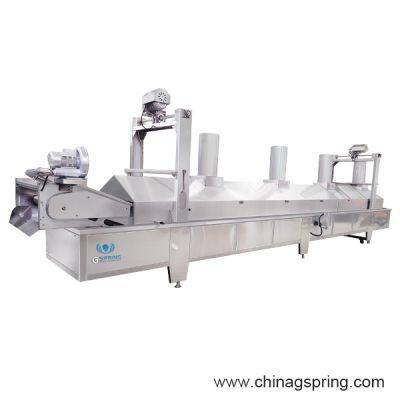 Máquina de fritura contínua automática. Máquina de fritura de alimentos para frutas, legumes, frutos do mar e batatas fritas. Equipamento de fritura. Equipamento de processamento de lanches.