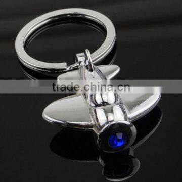 Airplane shaped metal keychain with led light keychain