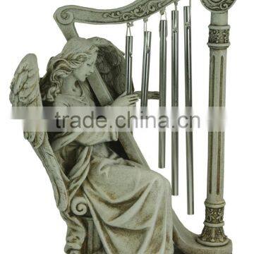 Garden Angel with Harp Wind Chimes