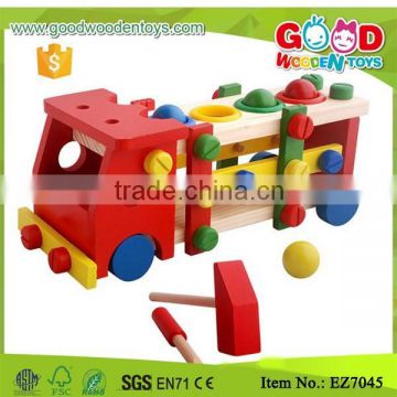 Wooden Handcrafted Pretend Play Toys Hammer Knock Ball Wooden Truck Toy