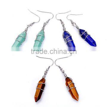 Beautiful 3 pairs Lapis/Tiger Eye/Green Adventurine Handmade Wire Wrap Healing Point Chakra Earings