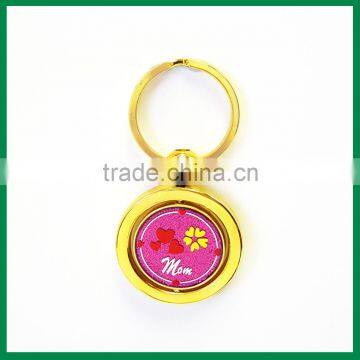 Round Flower Screen Printed With Glitter Filled in Key Chain