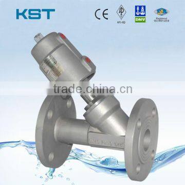 Stainless Steel Flanged Pneumatic Angle Piston Valve With SS Head