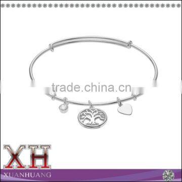 China Sterling Silver Cubic Zirconia Tree of Life Accent Bangle Bracelet