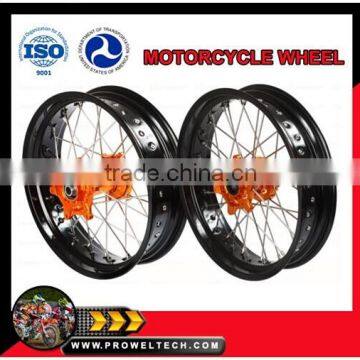 KTM Supermoto wheelsets: orange hubs with black rims 3.50-17" and 4.25-17"