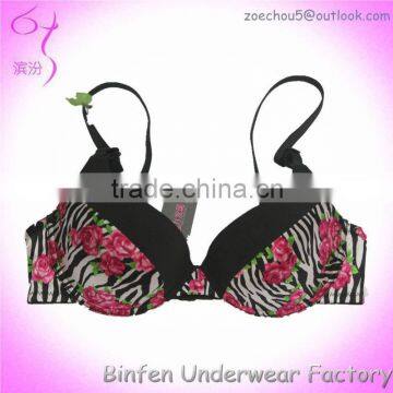Adult Women Satin Rose Print Sex Underweasr Bra Pictures
