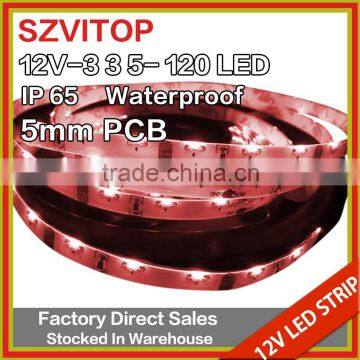 SV16.4FT 335 SMD LED Strip Side emitting 5M 600 leds RED Light Waterproof free shipping-Waterproof DC 12V 5mm PCB