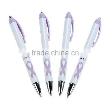 New Style Lilac Awareness Ribbon Grip Pens Souvenir Plastic Click Retractable Ballpoint Pen for Comfortable and Secrue Writing