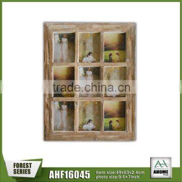 Best Seller Real Wood Natural Wood Color 9-Pictures Collage Decorative Indoor Hanging Picture Photo Frame