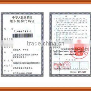 Organization code certificate of PRC