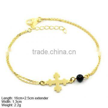 BXA-0924 925 Sterling Silver Bracelet Sideway Cross Bracelet with Black Garnet                        
                                                Quality Choice