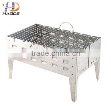 Folding portable Galvanized Charcoal bbq with meat skewers