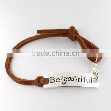 2016 Fashion Leather Word Bracelet Personalized Engraved Bracelets Wholesale