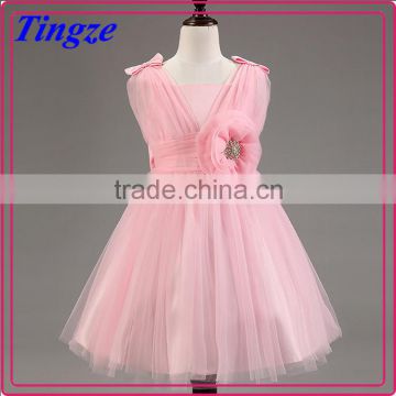 Wholesale high quality girls lace applique princess frocks pink chiffon maxi dresses TR-WS36