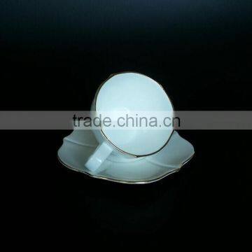 Gold Rim Tea Cup and Saucer 200cc /100cc Flower Shape Ceramic Bone China Cup and Saucer photo-3