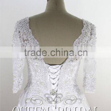Dubai Muslim Bridal Gown 3/4 Long Sleeves Lace Wedding Dress Patterns 2016 Quality Choice Most Popular photo-5