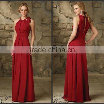 Cheap Elegant Long A-Line Halter Pleats Mother Dress Chiffon Evening Party Dress Custom Made HA-85