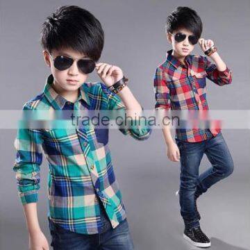 2016 Fashional long sleeve plaid casual cotton shirt beijing children clothing