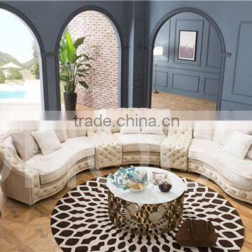 Living Room Classical French Furniture Fabric Button Beige Corner Sofa AL043