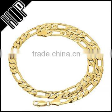 Gold Plated Flat Figaro Link Chain Necklace