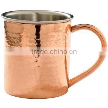 Hammered Copper Mugs with Nickel Lining and Brass Handle