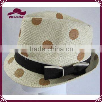 Dot Pattern Printed Natural Straw Hat