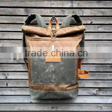 Custom hot sale and high quality waxed canvas backpack with leather trim                        
                                                Quality Choice