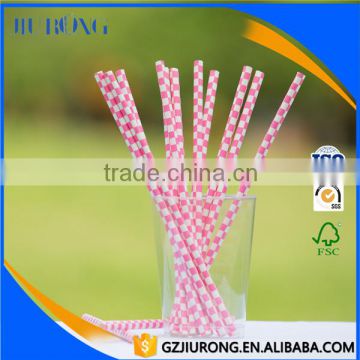 New design long 8mm pink Checkered paper straw for drinking