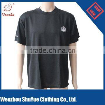 Black sport matrial t shirt with embroidery logo , pique fabriuc t shirt ,Breathable T-shirt