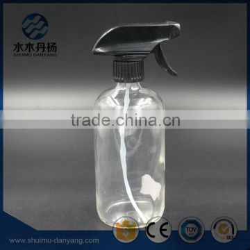 500ml clear boston bottle glass watering bottle with trigger sprayer