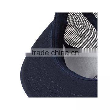 OEM/ODM Applique Label Patch Logo Flat Brim Navy Blue Mesh Plain 5 Panel Trucker Cap Wholesale photo-6
