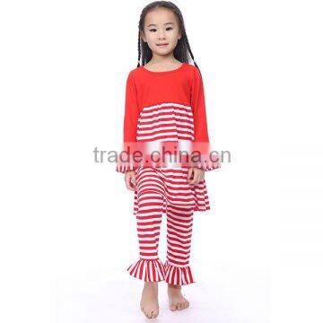 children Christmas pajamas wholesale baby girls 2 pieces red stripe long sleeve Christmas outfits