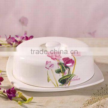 Manufacturer Type Ceramic Butter Dish with Flower Decal Cover