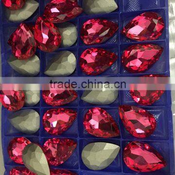 Rose color 20x30mm Tear Drop Shaped Glass Rhinestone For Metal Cup