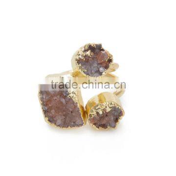 50pcs Natural Stone Ring Fashion Raw Quartz Adjustable Ring Three Point Stone Rings 20*13mm