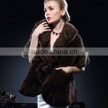 Newest Style Brown Knitted Mink Fur Stole for Elegant Women with Cheap Price Stole