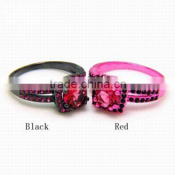 Good Quality Copper Ring Set Gun Black Red Zircon Diamond Finger Rings For Lovers