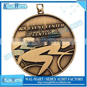 2014 Metal antique brass sport medal with custom logo,sports medal hanger