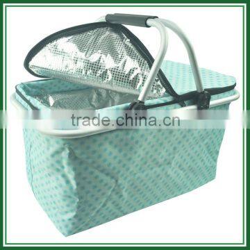 Portable double handle folding picnic basket
