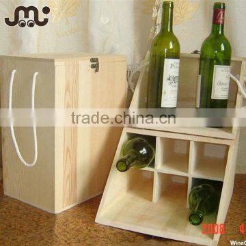 Multifunctional unfinished 6 bottle display wine crate