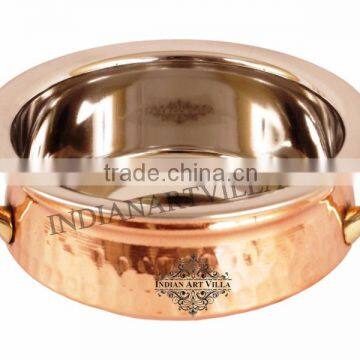 IndianArtVilla Royal Handmade Steel Copper Handi with Handle 500 ML - Serving Daal Curry Home Hotel Restaurant Tableware