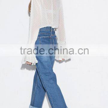 Lady's Long Sleeve Stand Collar Transparent Chiffon Blouse photo-6