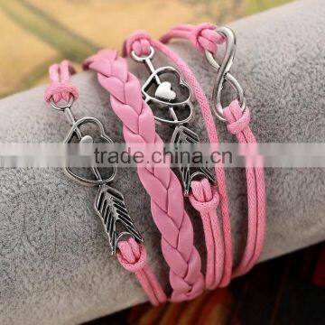 Heart Shape Alloy With Selveral Rope Weave Woven Bracelet photo-6