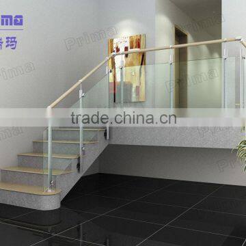 Customized glass railing wood stair(PR-B2027)