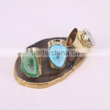 Mixed Colors Agate Geode Ring Golden Electroformed Freeform Drusy Druzy Gem Stone Jewelry Rings photo-3