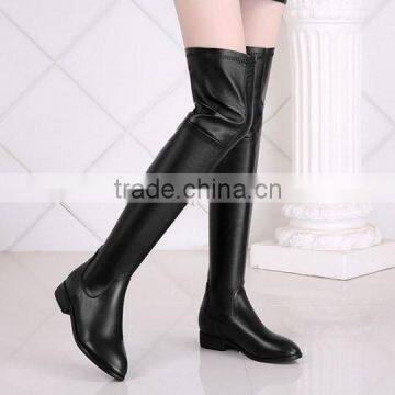 Real Leather Shoes Over Knee Shoes Low Heel 2015 CP6691