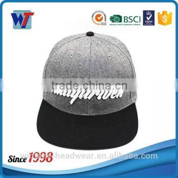 Adjustable Hip Hop hats Custom Puff Embroidery Wool Snapback Caps