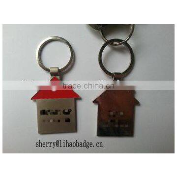 Metal house shaped estate promotional keychain,House agent souvenir key chain